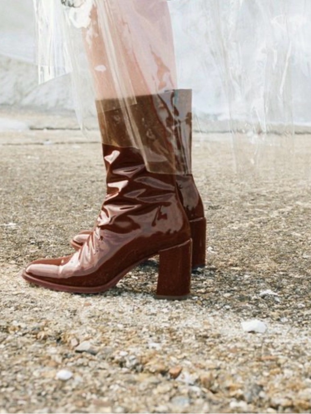 E8 by Miista Asta Boots Women's Size 9.5 Brown Patent Leather Block Heel Calf